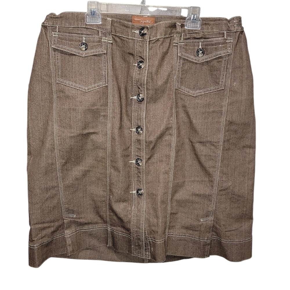 Liz & Me Signature brown button up skirt size 22W elastic waistband on sides